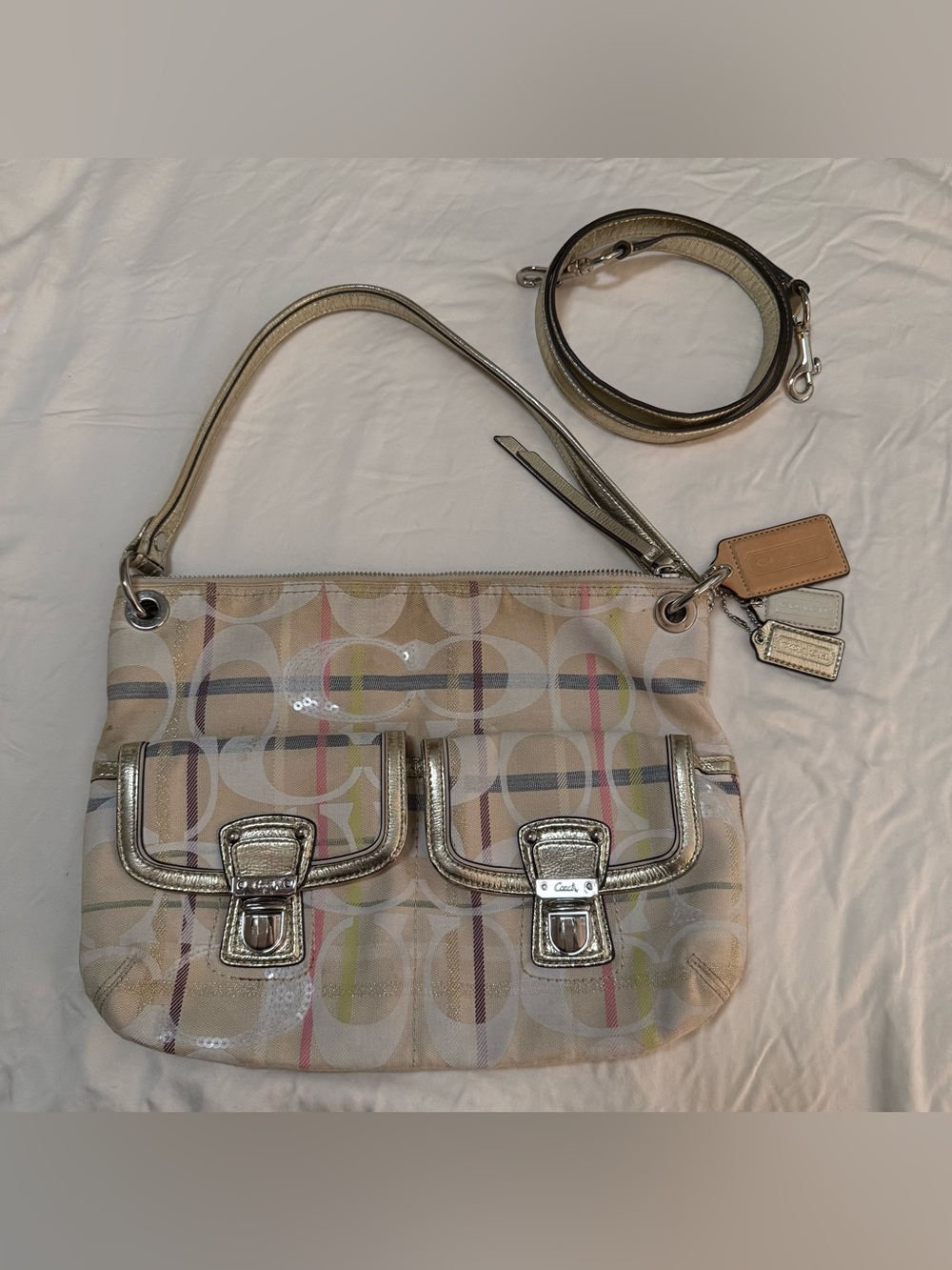 Coach Poppy Tattersall Plaid Colorful Two Way Handbag 19869
